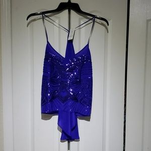 BEBE Royal blue sequined spaghetti strap camisole